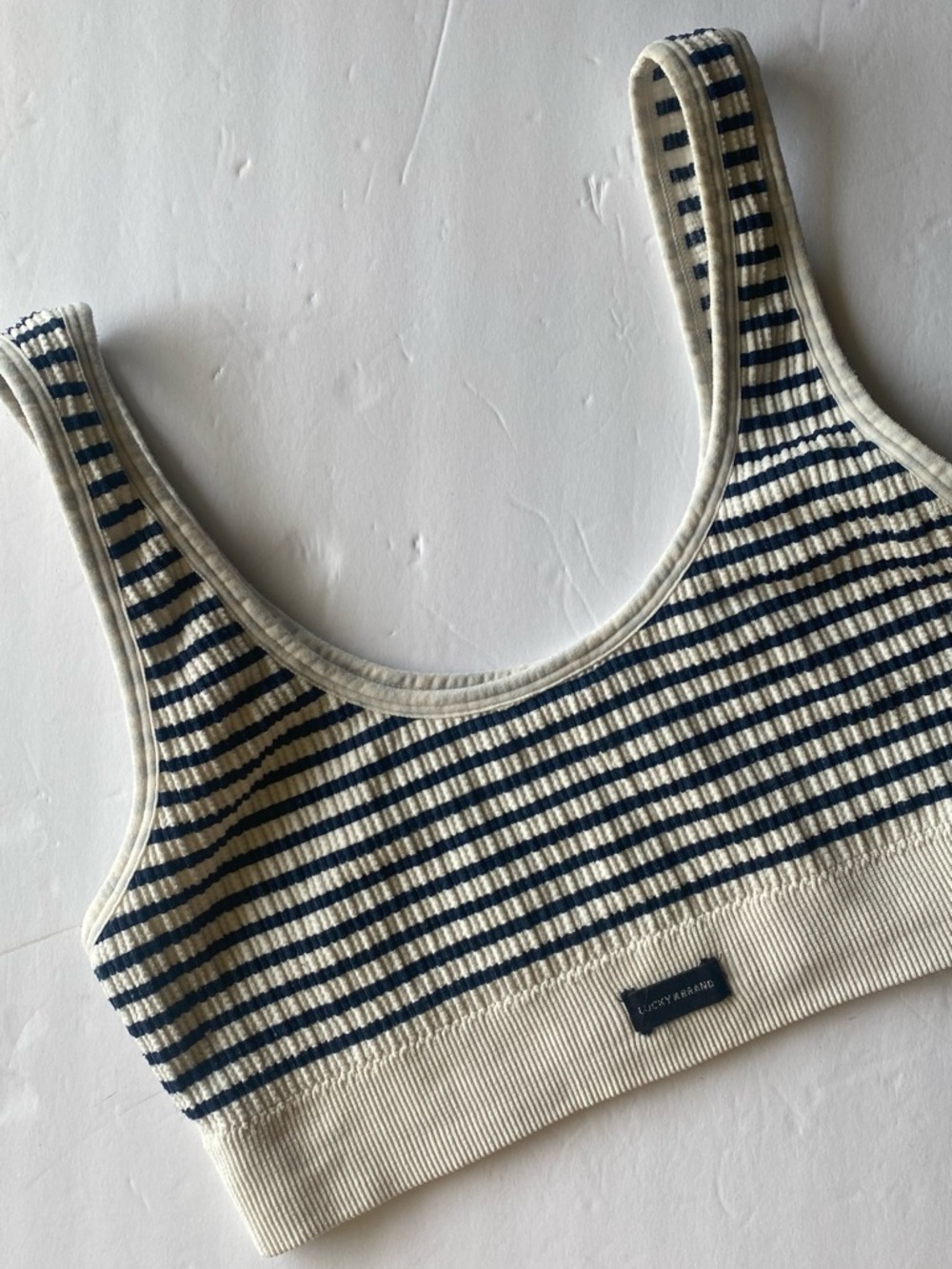 Lucky Brand Navy and Cream Ribbed Striped Tank